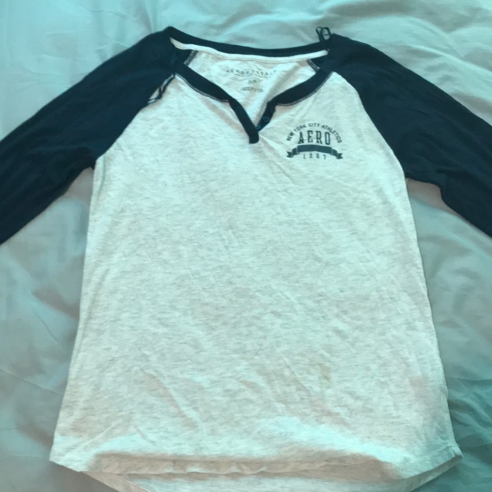 Aeropostale white and dark blue long sleeve shirt